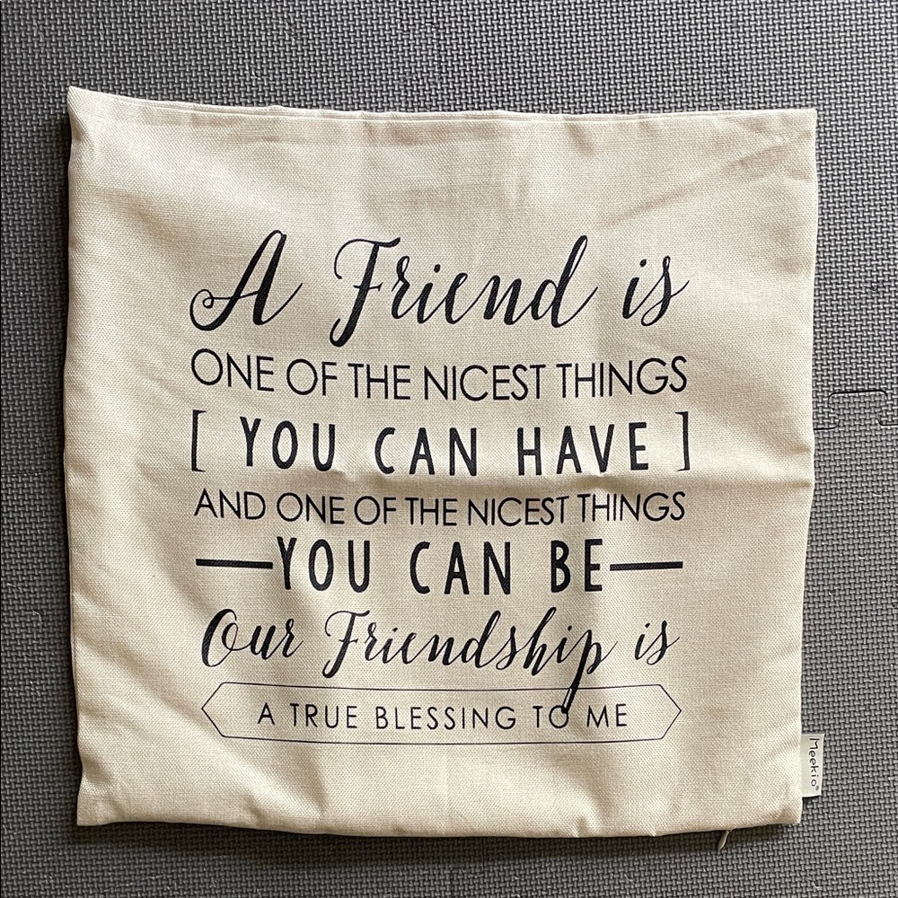Friendship Quote natural canvas Accent Pillow fits 16”x16” or 18”x18”